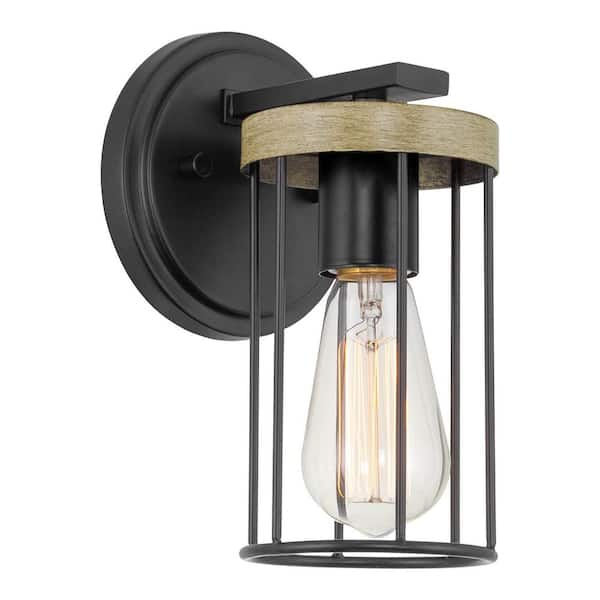 Kira Home Dayton 60-Watt 1-Light Black Farmhouse Wall Sconce with Black Shade, No Bulb Included