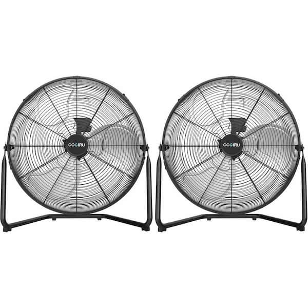 20 in. 3-Speed High Velocity Floor Fan in Black, for Warehouse, Workshops, Garage and Basement-UL Listed, 2 Pack