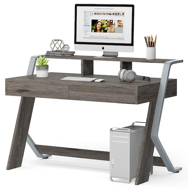 AYEASY Home Office Desk with Monitor Stand Shelf, 66 inch Large Computer  Desk with Power Outlet and USB Charging Port, Table with Storage Shelves  and