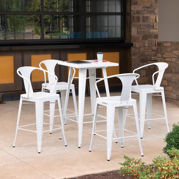 OFM 161 Collection Industrial Modern Furniture 4 Pack 26" Mid Back Metal Indoor/Outdoor Armchair Bar Stools, in White