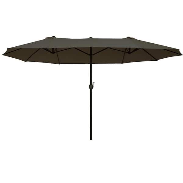 15 ft. Extra Large Double-Sided Outdoor Patio Umbrella in Gray with Crank Handle and Air Vents for Backyard, Deck, Pool