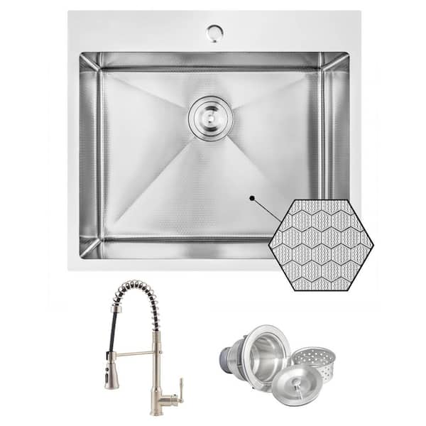 HEX 25 in. Drop-in Single Bowl Stainless Steel Kitchen Sink with Faucet