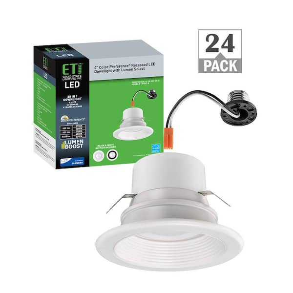 ETI LIGHTING 4 in. 30 Lighting Options Integrated LED Recessed Light Trim Adjustable CCT New Construction Remodel Indoor (12-Pack)
