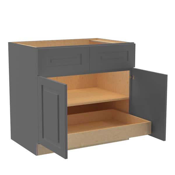 Grayson 36 in. W x 24 in. D x 34.5 in. H Assembled Plywood Base Kitchen Cabinet in Deep Onyx with 1ROT Soft Close