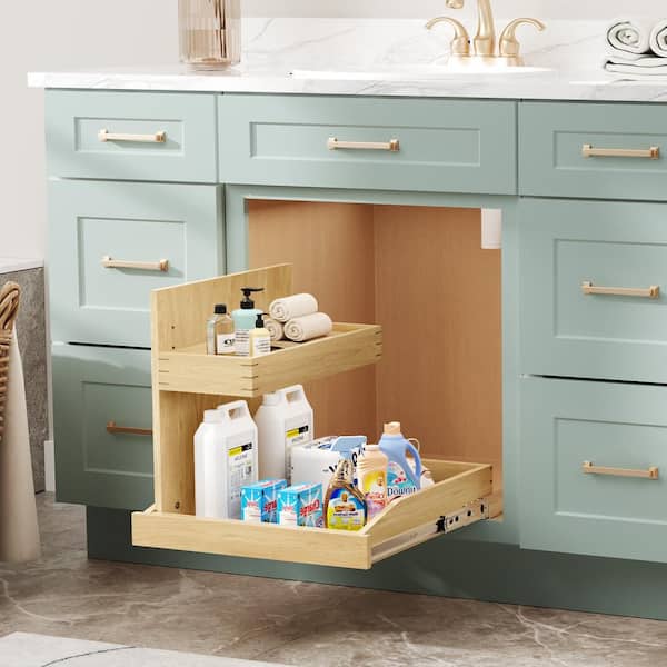 HOMEIBRO 19.5 in. W Adjustable Wood Under Sink Caddy Slide-Out Shelf with Soft Close