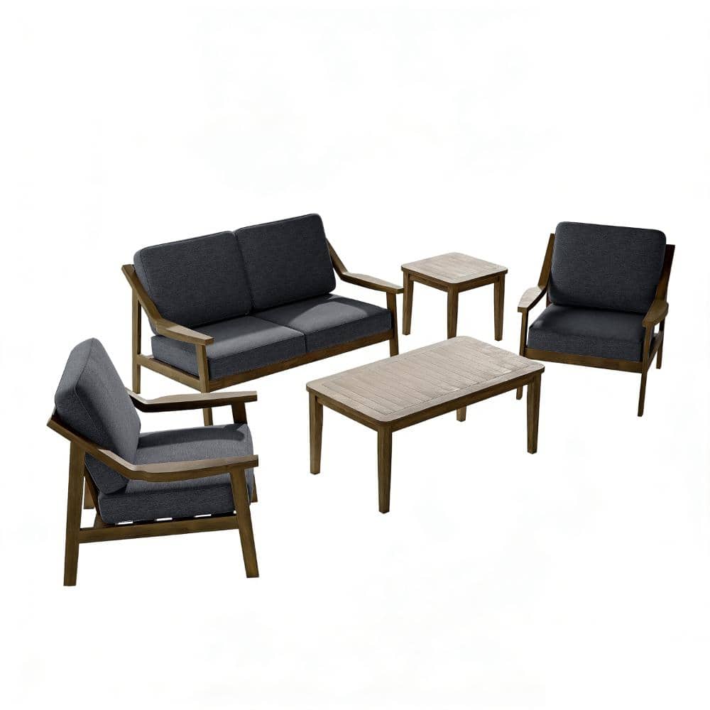 5-Piece Brown Teak Patio Conversation Set with Dark Gray Cushions price history on PriceWatchPro