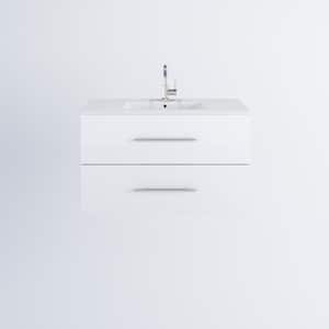 Napa 32 W x 18 D x 21-3/8 H Single Sink Bathroom Vanity Wall Mounted In Glossy White with Ceramic Integrated Countertop