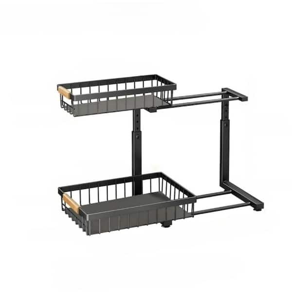 Adrinfly 5.7 in. H x 16.7 in. W x 11.8 in. D Modern Black Metal 2 in Set Dish Drying Rack Flatware Organizer Rack with Drainboard