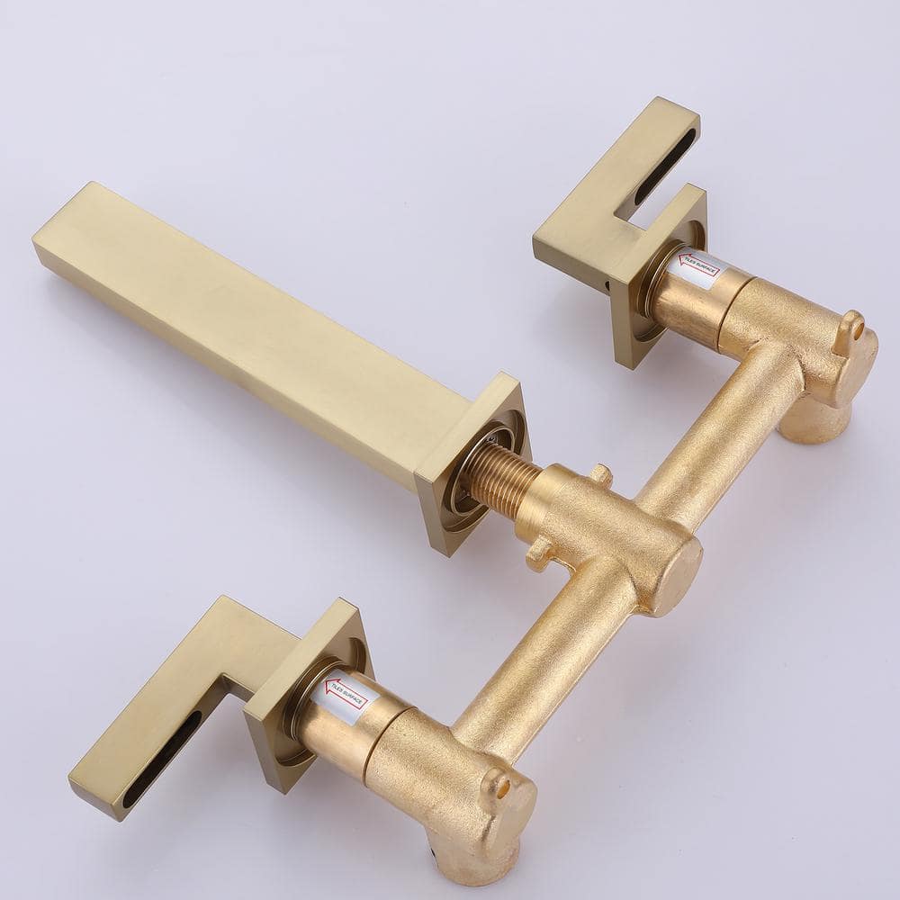 Brushed Gold Wall-Mount 2-Handle Bathroom Faucet