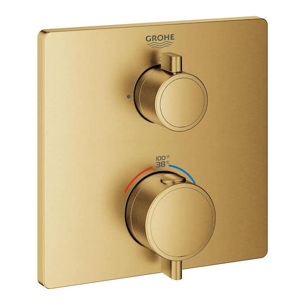 GROHE Grohtherm Single Function Thermostatic Square 2-Handle Trim Kit in Brushed Cool Sunrise (Valve Not Included)