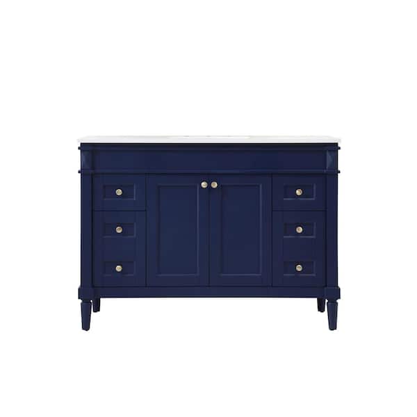 Unbranded Simply Living 48 in. W x 21 in. D x 35 in. H Bath Vanity in Blue with Ivory White Engineered Marble Top