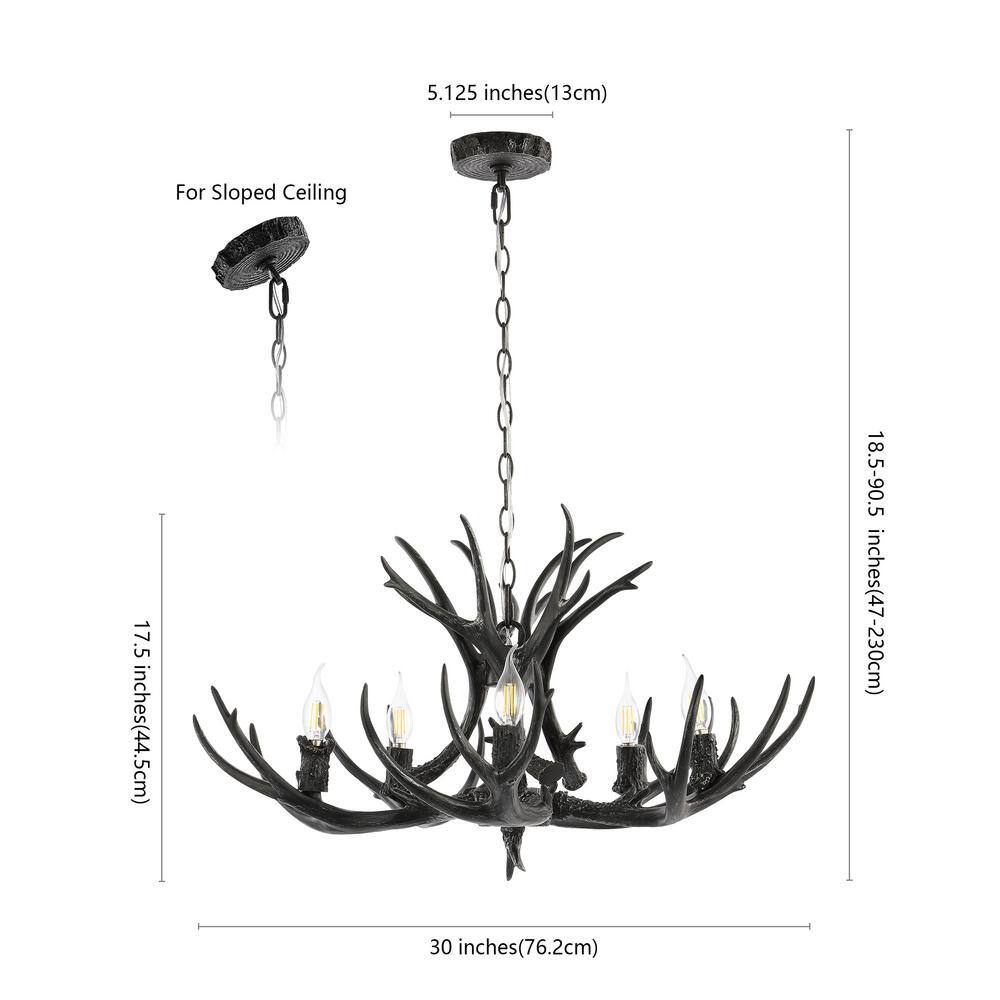 Eldora Black Resin Antler 5-Light Adjustable Chandelier