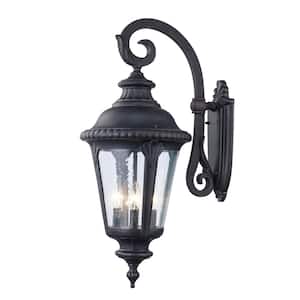 Commons 4-Light Rust Lantern Outdoor Wall Light Fixture with Seeded Glass