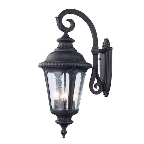 Bel Air Lighting Commons 4-Light Rust Lantern Outdoor Wall Light Fixture with Seeded Glass