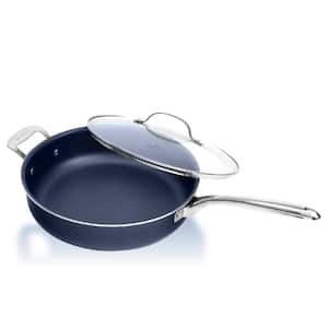 Classic Blue 5.5 qt. Aluminum Ultra-Durable Non-Stick Diamond Infused Deep Saute Pan with Glass Lid and Helper Handle