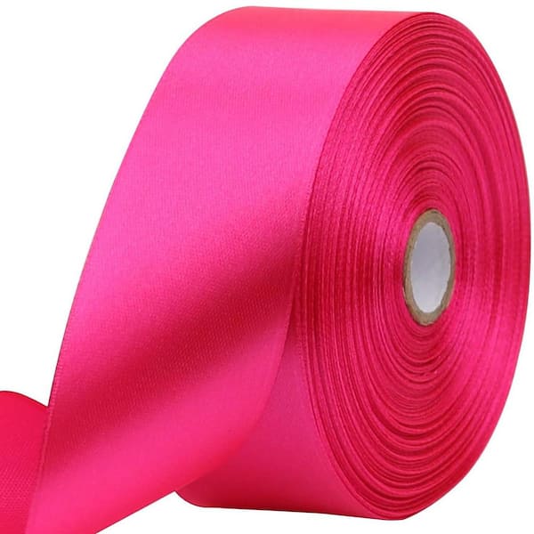 Hot Pink Solid Satin Ribbon 1-1/2 in. 50 Yards Polyester Fabric for Gift Wrapping Wedding Party Decoration