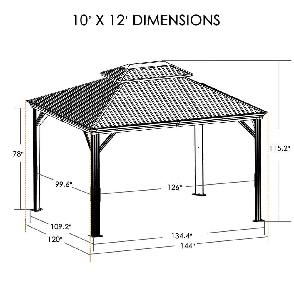 Alexander 10' x 12' Brown Aluminum Hardtop Gazebo with Curtains and Netting