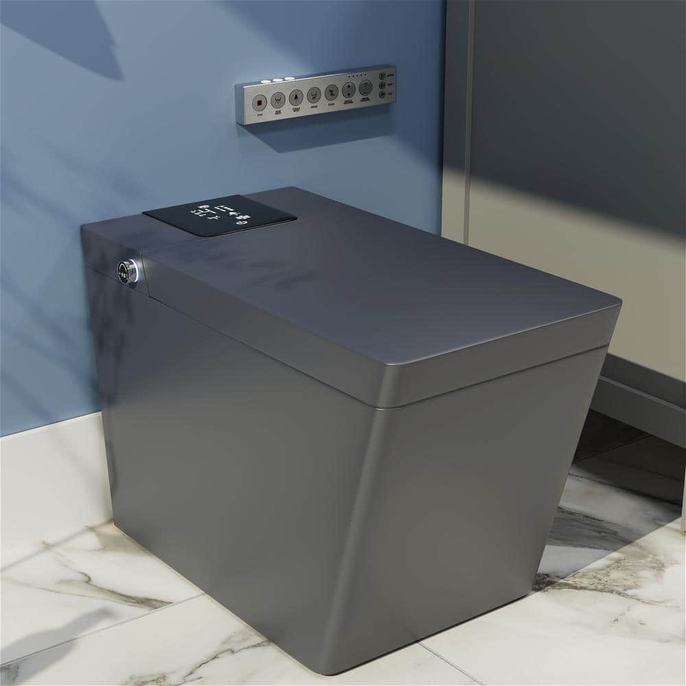 MYCASS Smart Toilet Bidet Onepiece 0.8/1.2 GPF Dual Flush Square Toilet in. Matte Gray Seat