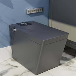 Smart Toilet Bidet One-piece 0.8/1.2 GPF Dual Flush Square Toilet in. Matte Gray Seat with Remote Panel