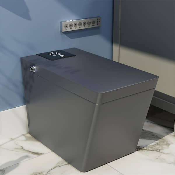 MYCASS Smart Toilet Bidet One-piece 0.8/1.2 GPF Dual Flush Square Toilet in. Matte Gray Seat with Remote Panel