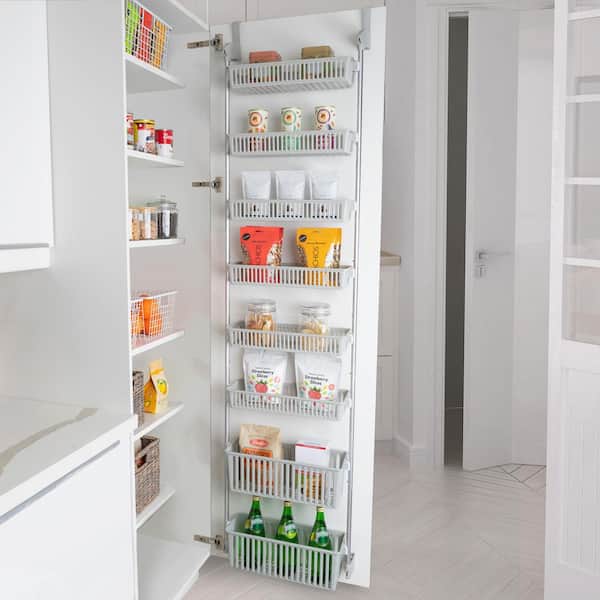 8-Tier Over-The-Door Hanging Pantry Organizer with 2 Deep and 6 Full Baskets-Cool Gray
