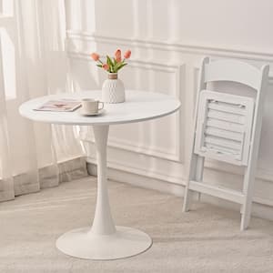 White Wood Top 31.5 in. Metal Base Pedestal Dining Table Seats 4