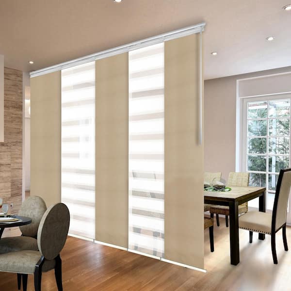 EMOH Sky Mirror 58 in. - 110 in. W x 94 in. L Adjustable 5- Panel White Single Rail Panel Track with 23.5 in. Slates