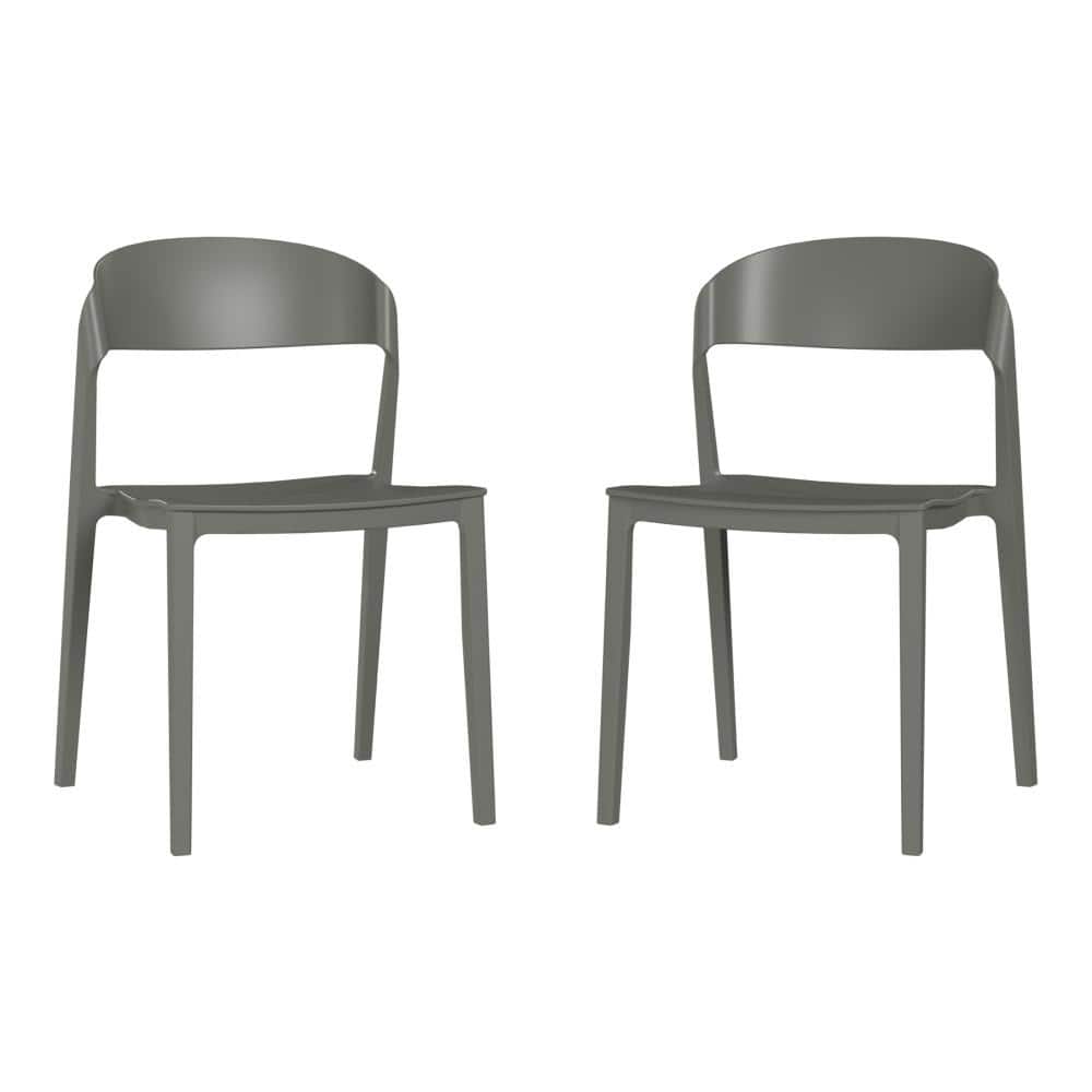 Frond and Form Outdoor Patio Modern Poly Plastic Stackable Dining Side Chair (Set of 2), Charcoal Gray price history on PriceWatchPro