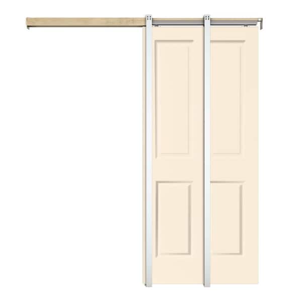 CALHOME Beige 36 in. x 80 in.  Painted Composite MDF 4PANEL Interior Sliding Door with Pocket Door Frame and Hardware Kit