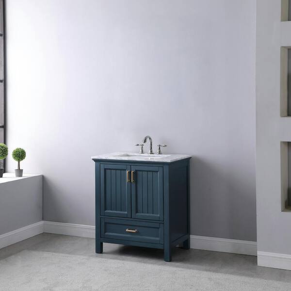 Altair Isla 30 in. Bath Vanity in Classic Blue with Carrara Marble