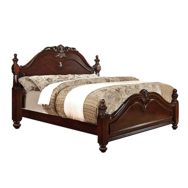 Brown Cherry Bedroom Furniture 1pc Queen Size Bed Solid wood Post