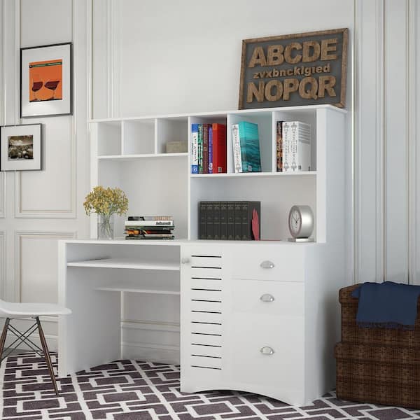 Z-joyee 59.06 in. Rectangular White Home Office Computer