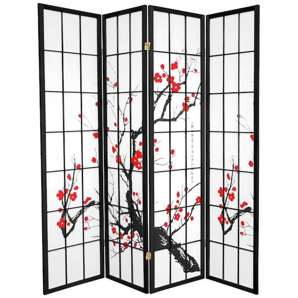 Oriental Furniture 6 ft. Black 4-Panel Room Divider