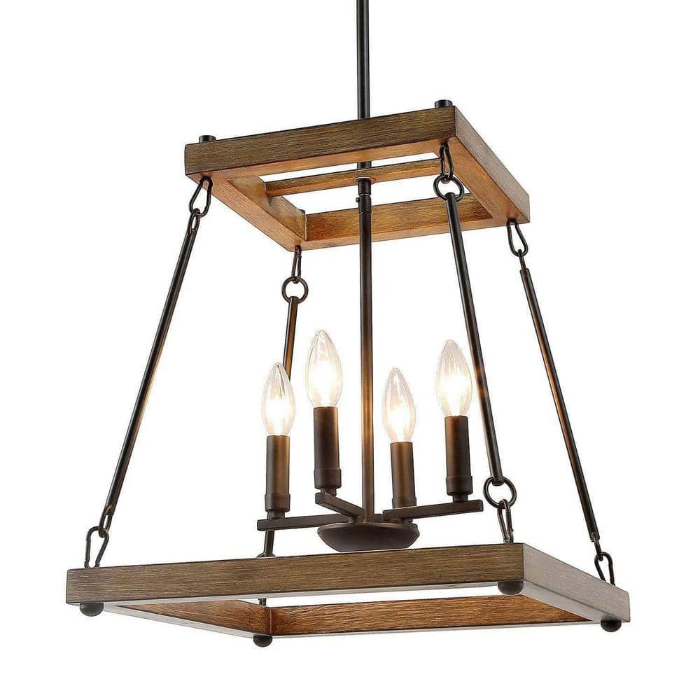 Farmhouse 4-light Black Geometric Cage Chandelier for Foyer, Bedroom with W