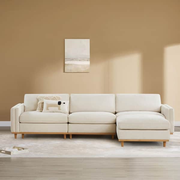 Aria 118 in. 4-Piece Fabric Modular Sectional Sofa in. Linen with Ottoman and Overstuffed Cushions for Living Room