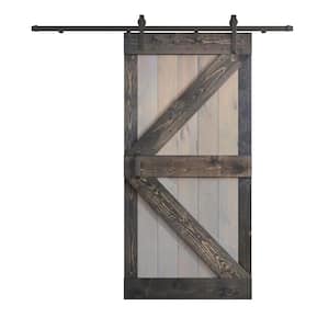 K Series 42 in. x 84 in. Light Grey/Carbon Grey Knotty Pine Wood Sliding Barn Door with Hardware Kit