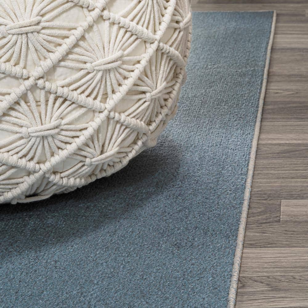 Blue Solid Synthetic 4' x 6' Washable Area Rug