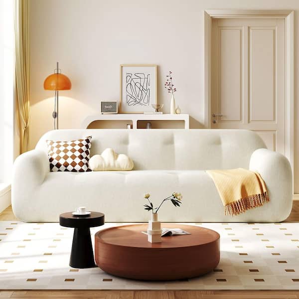 85.8 in. Round Arm Chenille, Corduroy Sectional Sofa with Tufted Style, Powder-Free Foam, Pocket Spring in. Beige