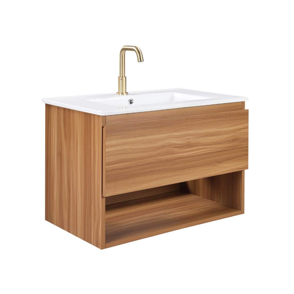 29 in. W x 18 in. D x 19 in. H Floating Bath Vanity Cabinet without Sink with Storage Drawer & Open Shelf in Walnut price history on PriceWatchPro