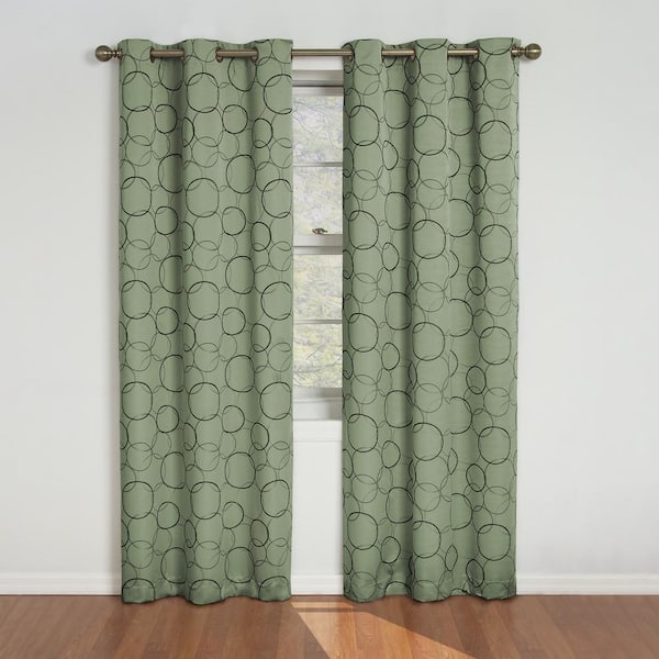 Eclipse Meridian Sage Polyester Geometric 42 in. W x 63 in. L Lined Noise Cancelling Thermal Grommet Blackout Curtain