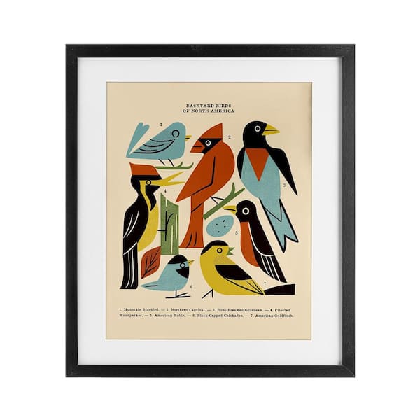 Backyard Birds Midcentury Modern by Renea L. Thull Black Framed Animal Graphic Art Print 16 in. x 13 in.