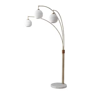 85 in. Walnut Moraga Bone Porcelain 3-Light Arc Lamp
