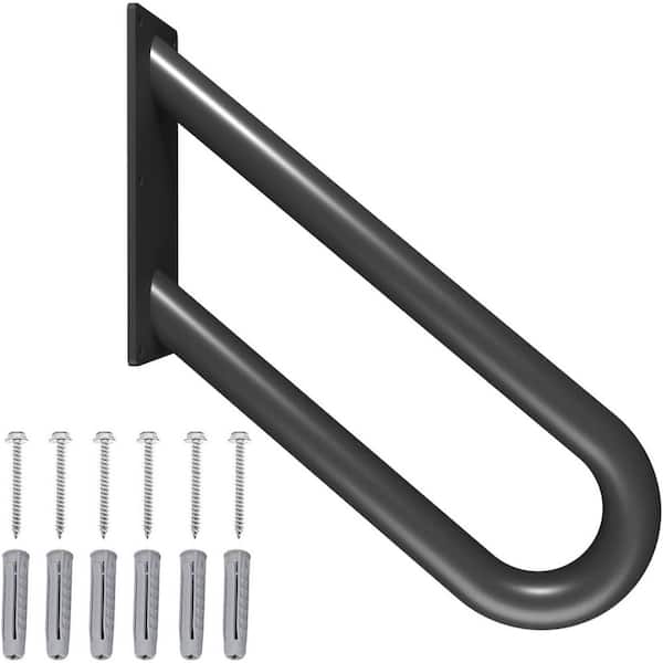 16 in. Outdoor Steps Angled Handrails for Elderly, U-Shape Safety Wall Mount Handle for Garage Porch Garden, Black