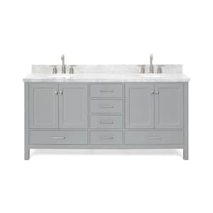 Cambridge 73 in. W x 22 in. D x 36 in. H Bath Vanity in Grey with Carrara White Marble Top