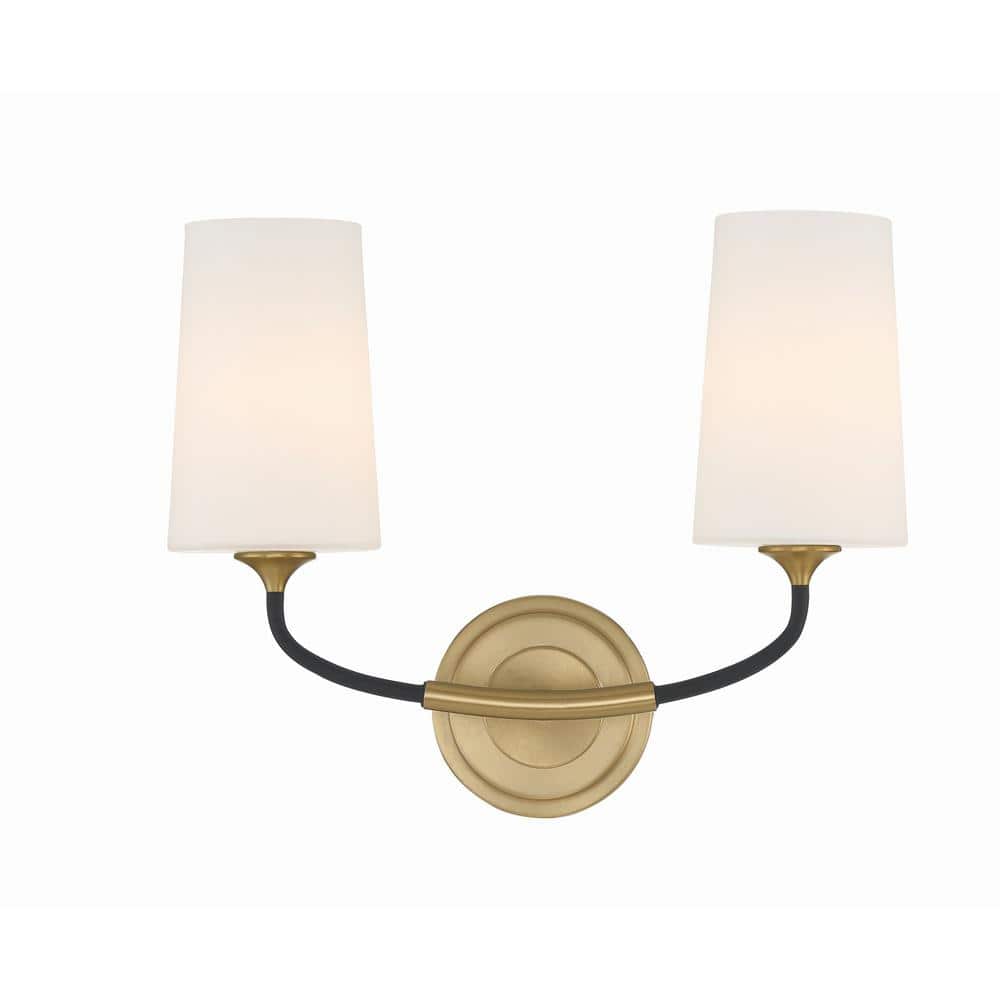 Niles Black and Gold 2-Light Sconce with White Glass Shades