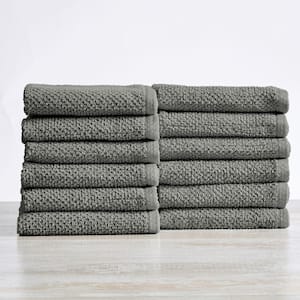 Gray Solid 100% Cotton Textured Washcloth (Set of 12)