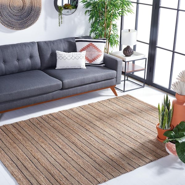 Natural Fiber 5 ft. x 8 ft. Black/Natural Solid Color Area Rug