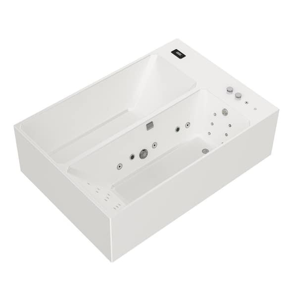 78 in. x 55 in. Dual Zone Cold Plunge, 2-Person, 20 Jets, 110-Volt Whirlpool Tub with Ozone, Thermostat, White