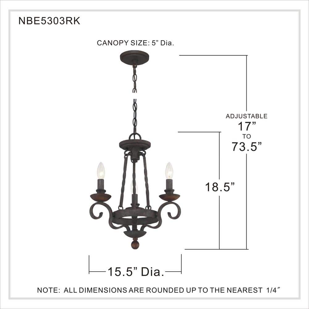 Rustic Black Mini 3-Light Candle Chandelier