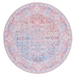 Serapi Rust/Blue 7 ft. x 7 ft. Machine Washable Floral Round Area Rug